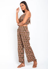 Vedi Hand Block Print CropTop & Pant with Overlay Fusion Set